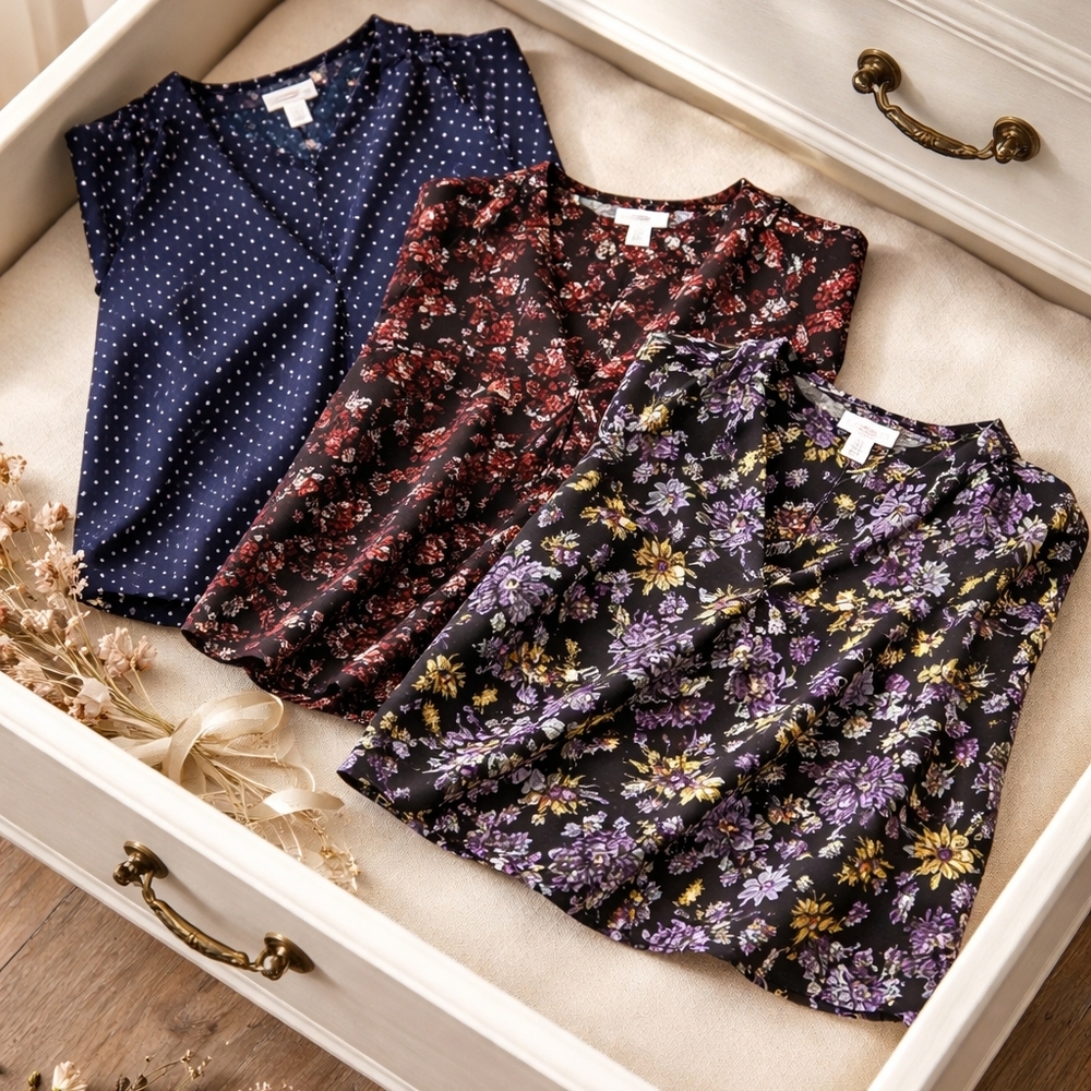 Liz Claiborne Tee Womens S Short Sleeve Tops Stripes Floral Geo Casual Lot Of 3